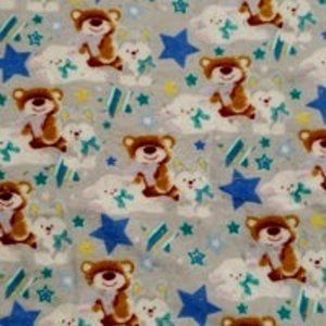 flannel fabric bear, fox, lamb stars